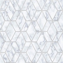 Geometric Marble Tile Grey & Metallic Silver Peel and Stick Wallpaper