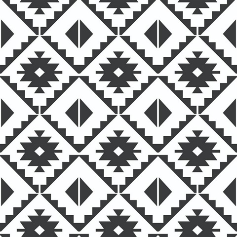 Geometric Southwest Tile Black Peel and Stick Wallpaper