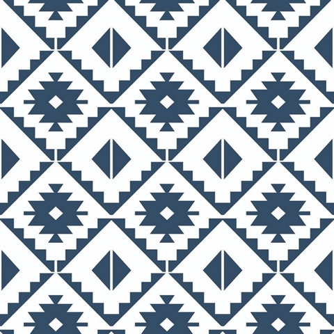 Geometric Southwest Tile Navy Blue Peel and Stick Wallpaper