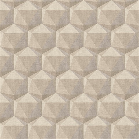 Geometric Taupe Motif Hexagon Textured Fabric Wallpaper
