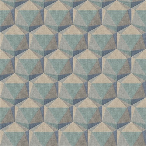 Geometric Teal Motif Hexagon Textured Fabric Wallpaper