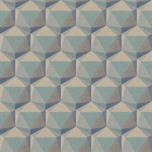 Geometric Teal Motif Hexagon Textured Fabric Wallpaper