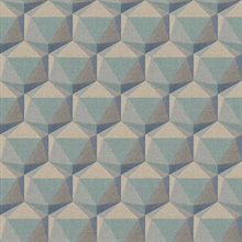 Geometric Teal Motif Hexagon Textured Fabric Wallpaper