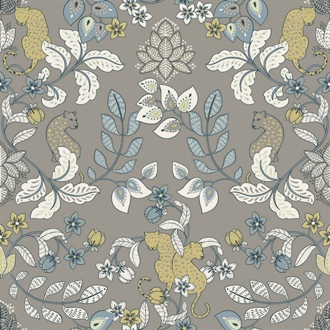 Getty Grey Jungle Damask Wallpaper