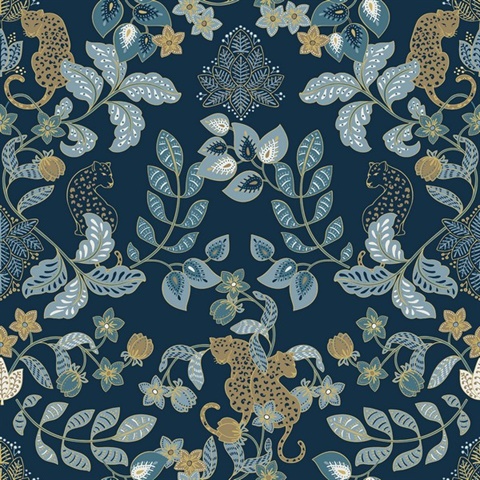 Getty Navy Jungle Damask Wallpaper