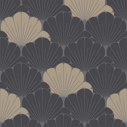 Giant Art Deco Gingko Leaf Black Wallpaper