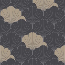 Giant Art Deco Gingko Leaf Black Wallpaper