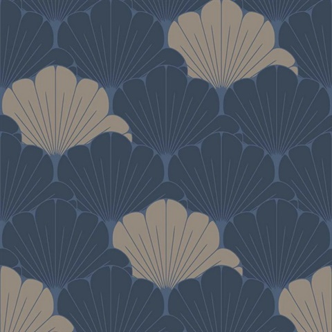 Giant Art Deco Gingko Leaf Blue Wallpaper