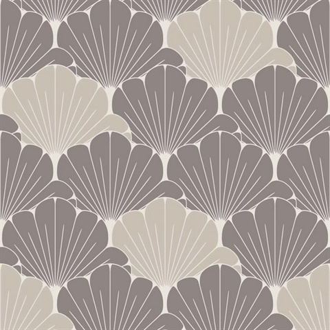 Giant Art Deco Gingko Leaf Grey and Cream Wallpaper