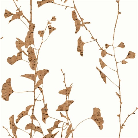 Ginkgo Silhouette Light Brown Cork Wallpaper