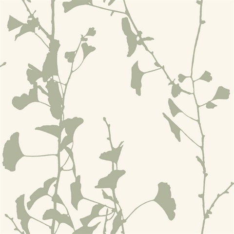 Ginkgo Silhouette Sage Cork Wallpaper