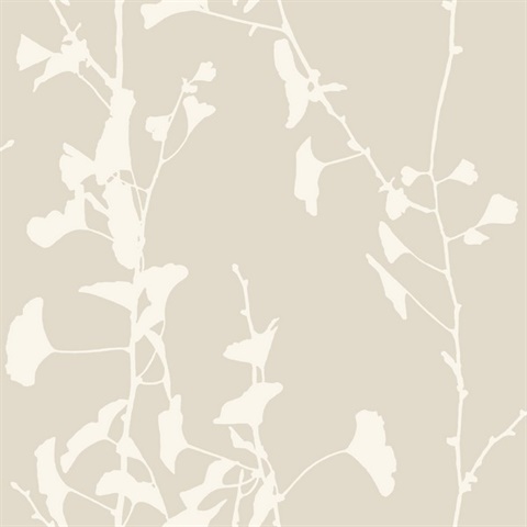 Ginkgo Silhouette Taupe Cork Wallpaper