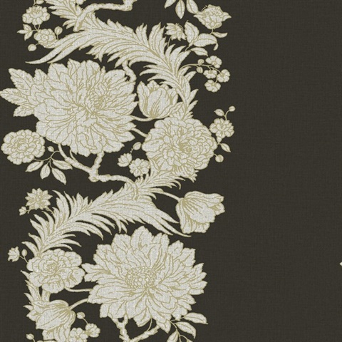 Gisela Black Floral Columns Wallpaper