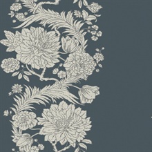 Gisela Blue Floral Columns Wallpaper