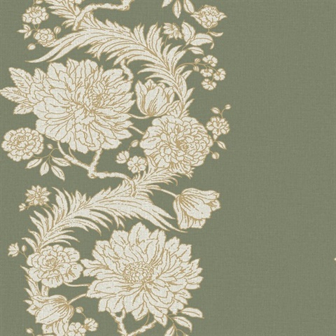 Gisela Green Floral Columns Wallpaper