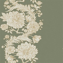 Gisela Green Floral Columns Wallpaper