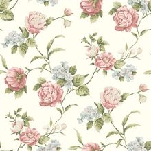 Gleason White Floral Rose Trail Wallpaper