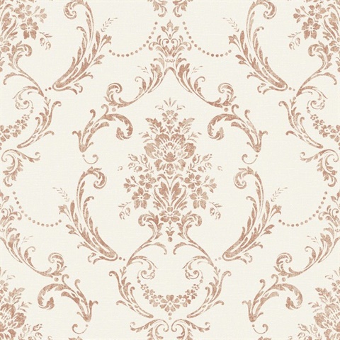 Glenda Rose Gold Floral Damask Wallpaper