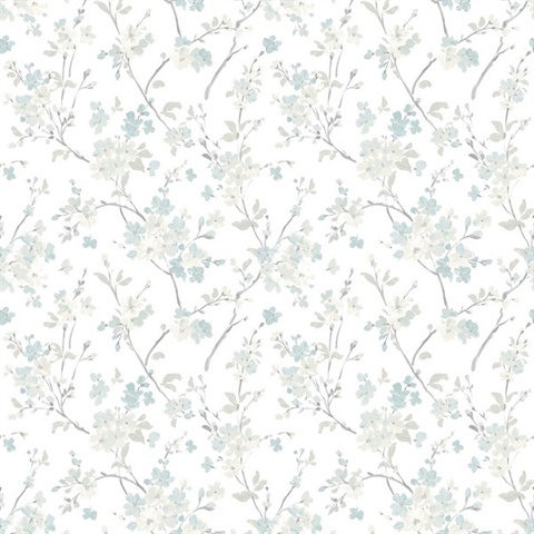 Glinda Aqua Floral Trail Wallpaper