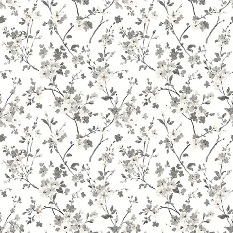 Glinda Black & White Floral Trail Wallpaper