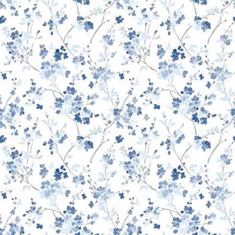 Glinda Navy Blue Floral Trail Wallpaper