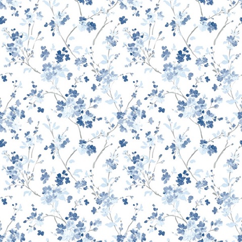 Glinda Navy Blue Floral Trail Wallpaper