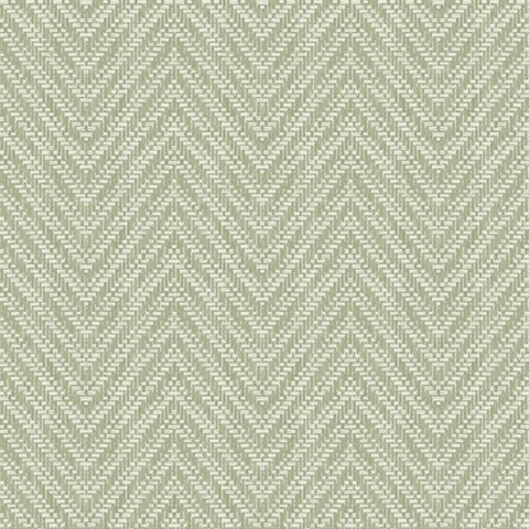 Glynn Green Chevron Textured Basketweave Wallpaper