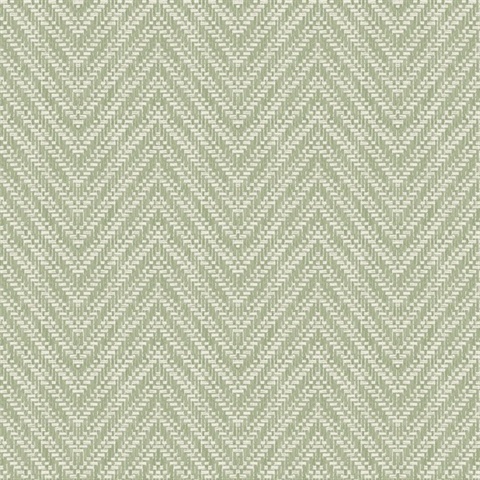 Glynn Green Chevron Textured Basketweave Wallpaper