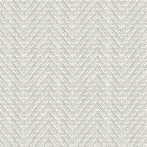 Glynn Light Grey Textured Faux Basket Weave Chevron Wallpaper