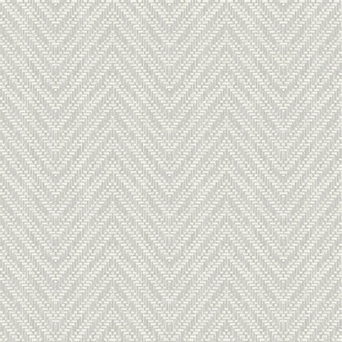 Glynn Light Grey Textured Faux Basket Weave Chevron Wallpaper