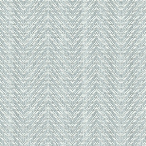 Glynn Sky Blue Textured Faux Basket Weave Chevron Wallpaper