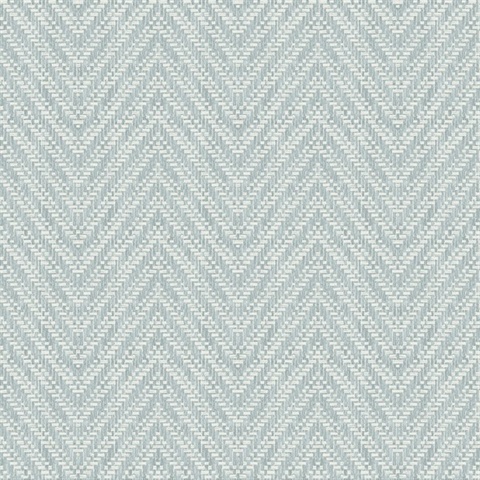 Glynn Sky Blue Textured Faux Basket Weave Chevron Wallpaper