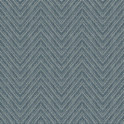 Glynn Teal Textured Faux Basket Weave Chevron Wallpaper