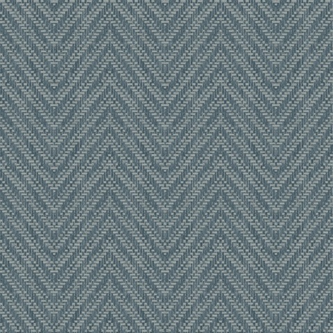 Glynn Teal Textured Faux Basket Weave Chevron Wallpaper