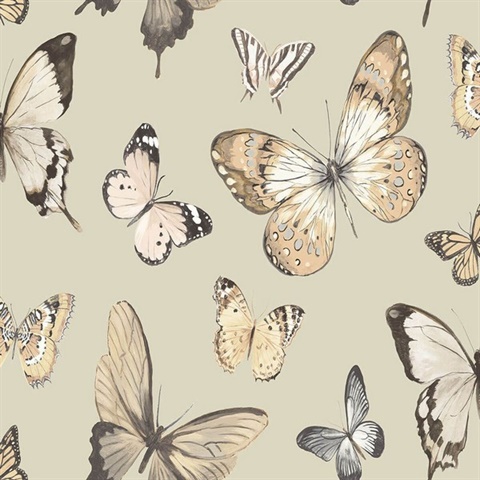 Gold & Beige Commercial Butterflies Wallpaper