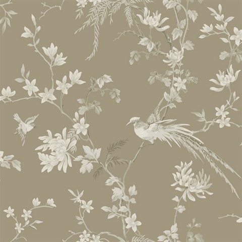 Gold Bird And Blossom Chinoserie Wallpaper