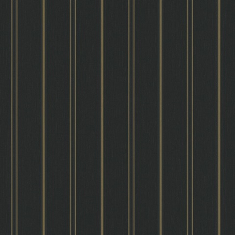 Gold & Black Thin Glitter & Metallic Stripes Wallpaper