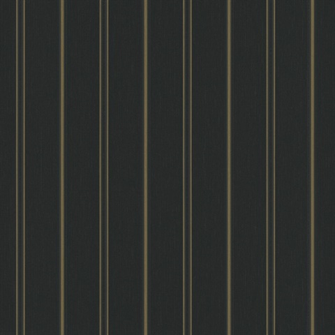 Gold & Black Thin Glitter & Metallic Stripes Wallpaper