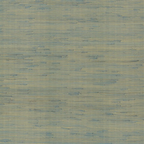 Gold & Blue Metallic Jute Texture Wallpaper