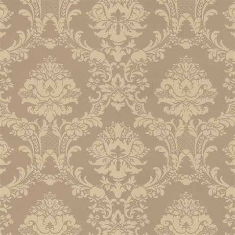 Gold & Dark Beige Traditional Damask Wallpaper