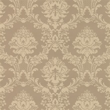 Gold & Dark Beige Traditional Damask Wallpaper