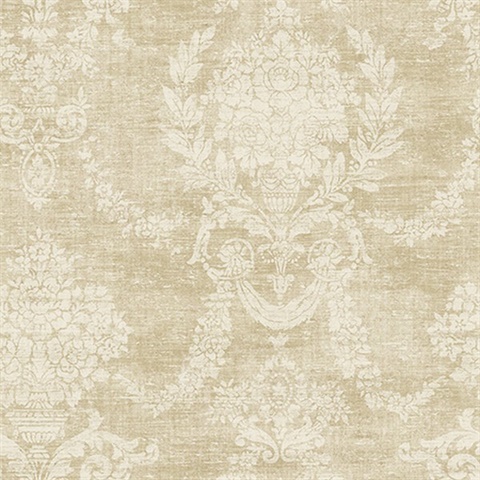 Gold Distressed Damask Wallpaper