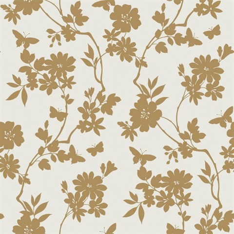 Gold Flutter Vine Foiled Floral & Butterfly Wallpaper