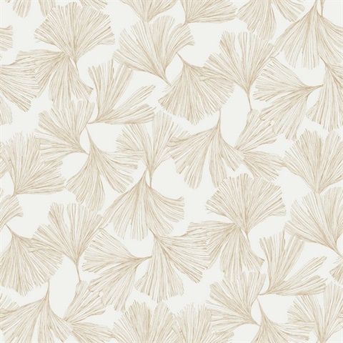 Gold Ginkgo Toss Modern Leaf Wallpaper
