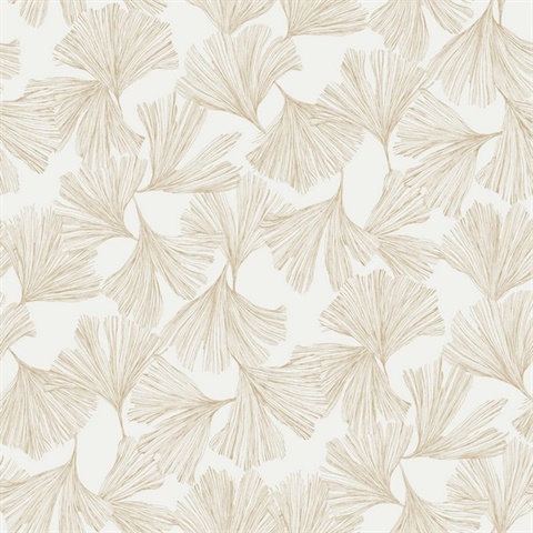 Gold Ginkgo Toss Modern Leaf Wallpaper