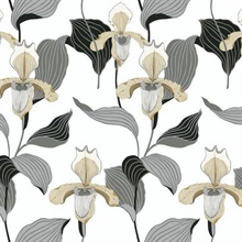 Gold &amp; Grey Lady Slipper Floral Wallpaper