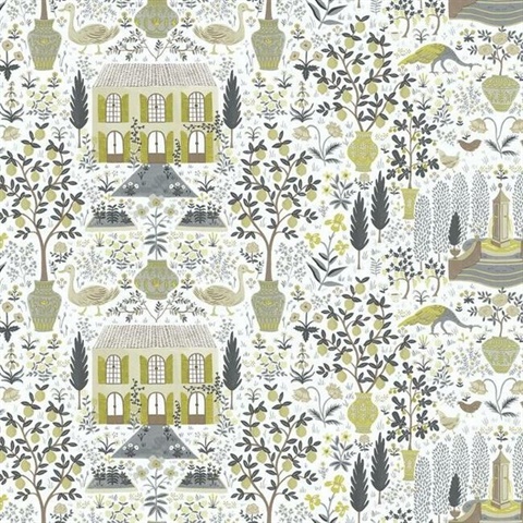 Gold & Grey Large 18th Century Farmhouse Rifle Paper Wallpaper