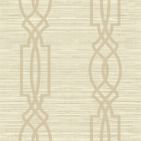 Gold Large Trellis On Faux Grasscloth With Horizontal Textile Strings 