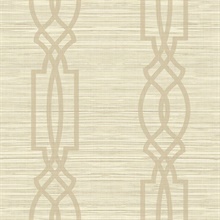 Gold Large Trellis On Faux Grasscloth With Horizontal Textile Strings 
