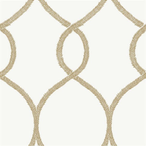 Gold Laurel Leaf Ogee Geometric  Wallpaper